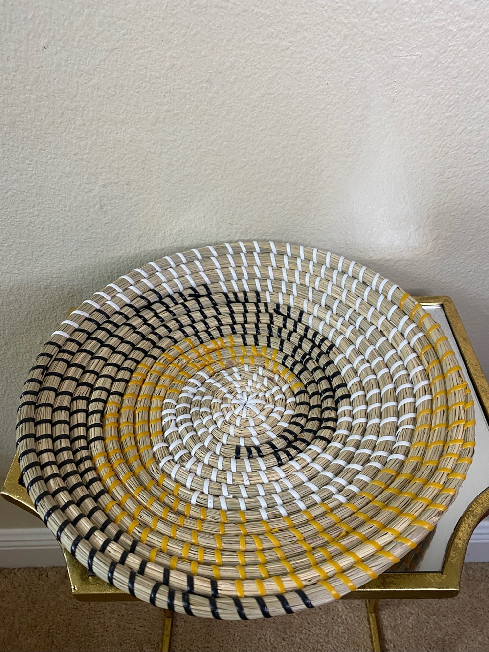 Handwoven Spiral Decorative Tray - White, Yellow, Black, Natural